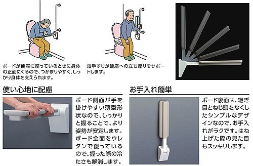 手すりセット[壁固定][I型][長さ:600mm][φ34][前方ボード][はね上げタイプ][肘掛け手すり]