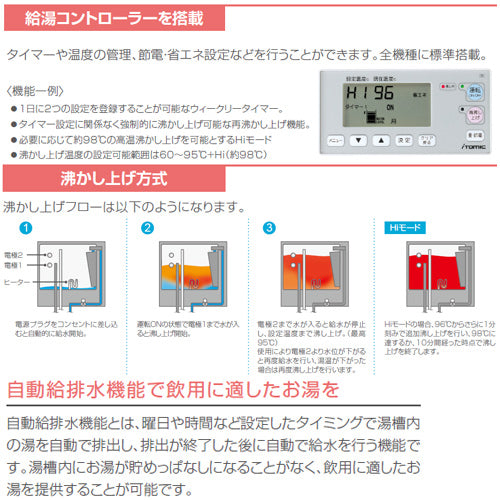 小型電気温水器 EWSシリーズ[壁掛][開放式][キッチン用][単相200V][3.0kW][40L][わきあげ温度:60～95度+Hi][自動給排水機能付]