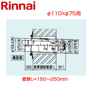 給排気筒トップ[φ110×φ75][壁厚L=150～250][FF式][2重管][給排気部材][給湯器部材]
