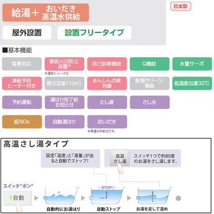 ●ガス給湯器[本体のみ][屋外壁掛型][高温水供給式][16号][15A][プロパンガス]