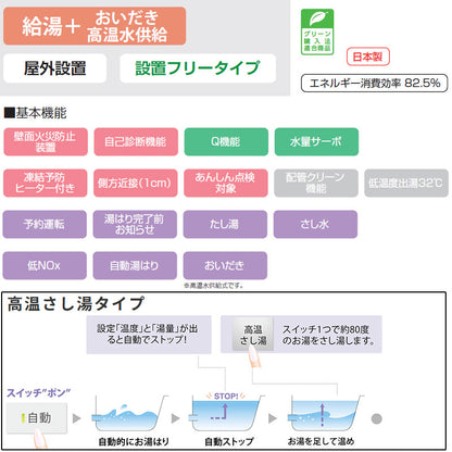 ガス給湯器[台所リモコン+ふろアダプターセット][PS扉内設置型][後方排気][延長可能][高温水供給式][20号][15A][都市ガス]
