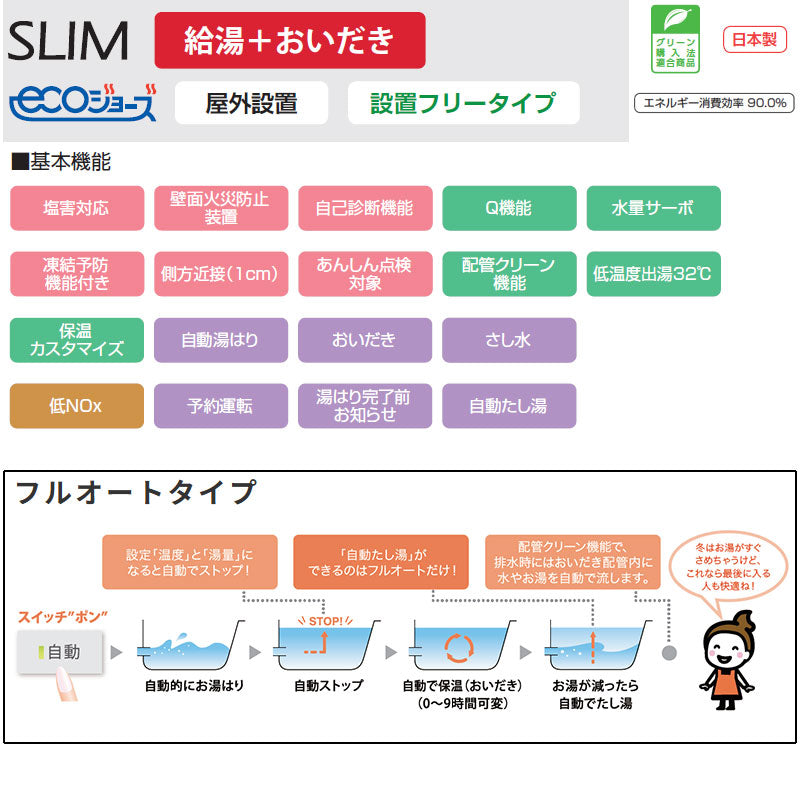 ●ガスふろ給湯器[エコジョーズ][本体のみ][PS扉内設置型][前面排気][延長不可][スリム][フルオート][20号][20A][都市ガス]