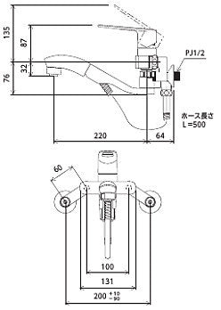 キッチン用蛇口[壁][シングルレバー混合水栓][オープンシャワーホース][一般地]