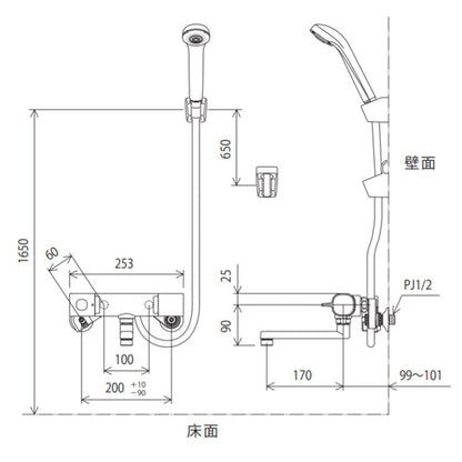 浴室用蛇口 楽付王[壁][サーモスタット付シャワー][eシャワー][一般地]