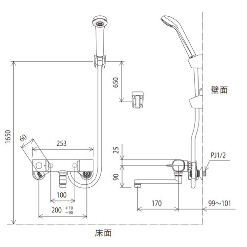 浴室用蛇口 楽付王[壁][サーモスタット付シャワー][eシャワー][寒冷地]