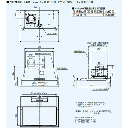 レンジフード[シロッコファン][幅60cm][スリム型][常時換気][コンロ連動][シルバー]