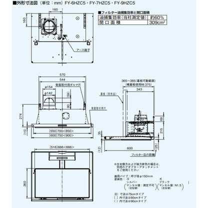 レンジフード[シロッコファン][幅60cm][スリム型][ブラック]