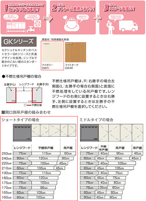 吊戸棚 パッとりくんGK[ショート(高さ50cm)][間口95cm][不燃仕様][アイボリー]