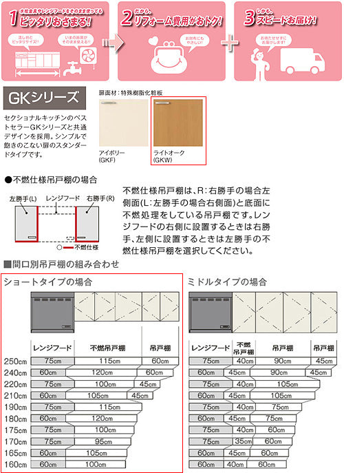 吊戸棚 パッとりくんGK[ショート(高さ50cm)][間口95cm][不燃仕様][ライトオーク]