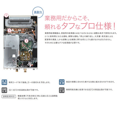ガス給湯器[業務用][台所リモコンセット][屋内壁掛型][上方排気][強制給排気][給湯専用][32号][プロパンガス]