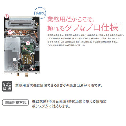 ガス給湯器[業務用][台所リモコン付属][屋内壁掛型][上方排気][強制給排気][給湯専用][即出湯][32号][プロパンガス]