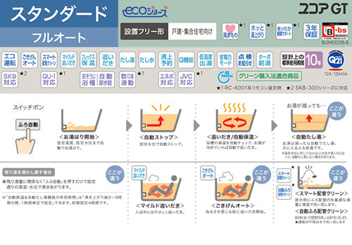 ガスふろ給湯器[エコジョーズ][浴室・台所リモコンセット][屋内壁掛型][上方排気][強制給排気][スタンダード][フルオート][16号][15A][都市ガス]