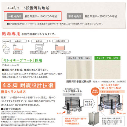 ♪【10年保証付】【工事費込】エコキュート[台所リモコン付属][給湯専用][460L][角型][標準圧][Jシリーズ][一般地][スマイル10]
