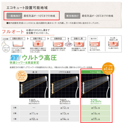 ♪♪【10年保証付】【工事費込】エコキュート[フルオート][370L][角型][JPシリーズ][ウルトラ高圧][一般地][スマイル10]