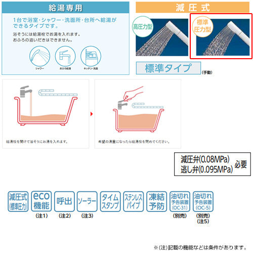 石油給湯器[本体のみ][給湯専用][手動][減圧式][屋内据置型][上方排気][強制排気][3万キロ]