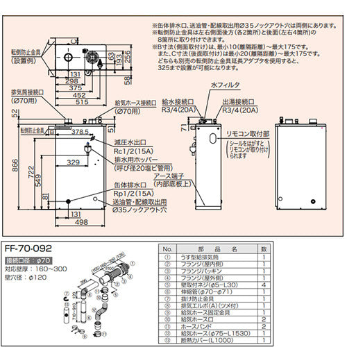 石油給湯器[台所リモコン+FF用給排気筒セット][給湯専用][手動][減圧式][屋内据置型][上方排気][強制給排気][3万キロ]