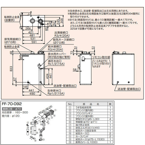 石油給湯器[本体+FF用給排気筒付属][給湯専用][手動][減圧式][屋内据置型][上方排気][強制給排気][4万キロ]