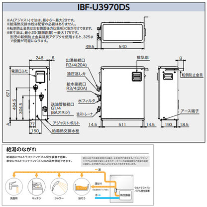 石油給湯器[本体のみ][ウルトラファインバブル][給湯専用][手動][お知らせ][水道直圧式][屋外据置型][前面排気][3万キロ][ステンレス外装]
