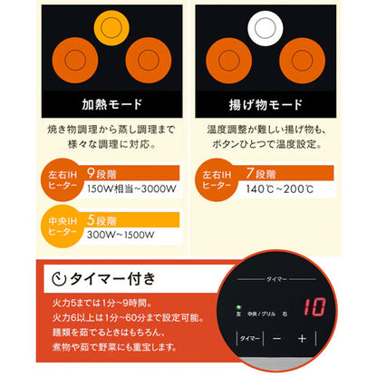 IHクッキングヒーター[ビルトインタイプ][約60cm][3口][ブラック][200V][グリル搭載]