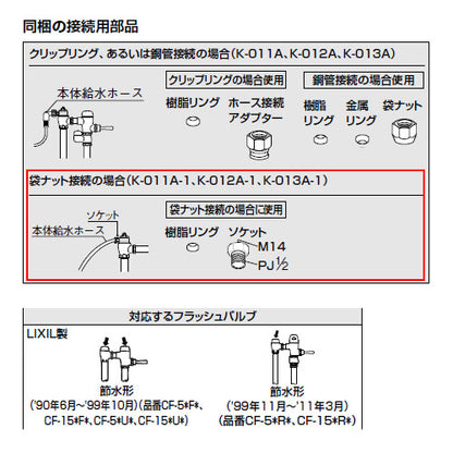 フラッシュバルブアダプター[止水栓分岐タイプ][シャワートイレ専用][袋ナット接続][トイレ部材]