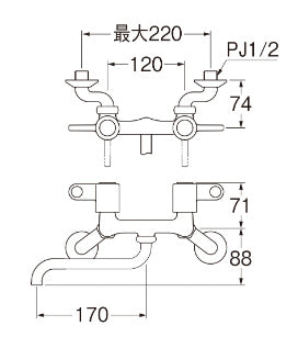 キッチン用蛇口[壁][2ハンドル混合水栓][スパウト170mm][一般地]