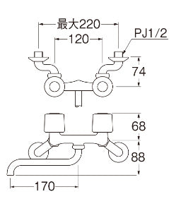 キッチン用蛇口[壁][2ハンドル混合水栓][スパウト170mm][一般地]