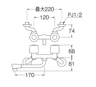 キッチン用蛇口[壁][2ハンドル混合水栓][スパウト170mm][一般地寒冷地共用]