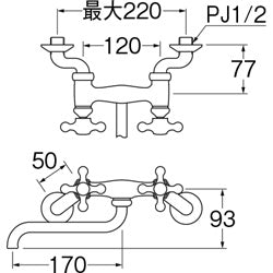 キッチン用蛇口[壁][ツーハンドル混合水栓][スパウト170mm][寒冷地]