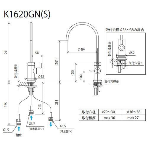 キッチン用蛇口[台][単水栓][ビルトイン浄水器接続専用][浄水器セット:Z38450][一般地]