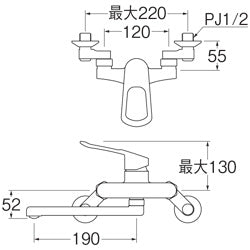 キッチン用蛇口[壁][シングルレバー混合水栓][エコ位置クリック][スパウト190mm][一般地]