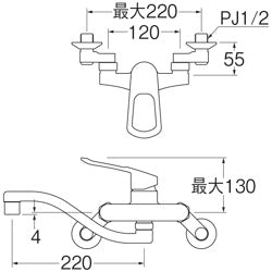キッチン用蛇口[壁][シングルレバー混合水栓][エコ位置クリック][スパウト220mm][一般地]