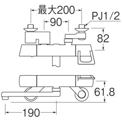 浴室用蛇口[壁][サーモスタット付バス混合水栓][スパウト190mm][一般地]