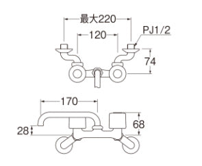 キッチン用蛇口[壁][2ハンドル混合水栓][スパウト170mm][一般地寒冷地共用]