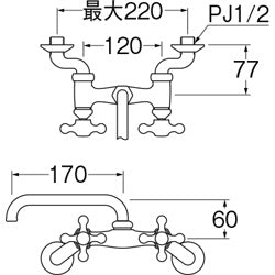 キッチン用蛇口[壁][ツーハンドル混合水栓][スパウト170mm][寒冷地]