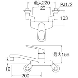 キッチン用蛇口[壁][シングルレバー混合水栓][エコ位置クリック][スパウト200mm][寒冷地]