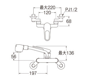 キッチン用蛇口[壁][シングルレバー混合水栓][スパウト197mm][寒冷地]