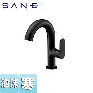 ●洗面用蛇口 MONOTON[台][シングルレバー混合水栓][泡沫][取付穴径：φ35?39][スパウト137mm][漆黒][寒冷地]