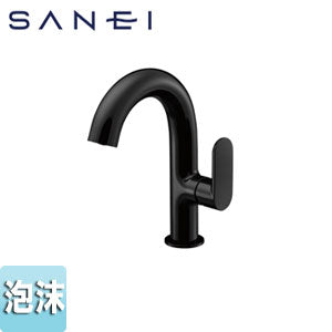 ●洗面用蛇口 MONOTON[台][シングルレバー混合水栓][泡沫][取付穴径：φ35?39][スパウト137mm][漆黒][一般地]