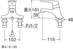 洗面用蛇口[台][シングルレバー混合水栓][エコ位置クリック][スパウト118mm][泡沫][ゴム栓付][一般地]