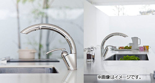 ●キッチン用蛇口 EDDIESシリーズ[台][シングルワンホールスプレー混合水栓][ホース引出][スパウト261mm][寒冷地]