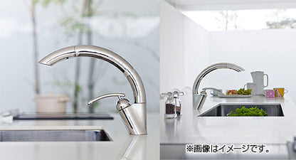 ●キッチン用蛇口 EDDIESシリーズ[台][シングルワンホールスプレー混合水栓][ホース引出][スパウト261mm][寒冷地]