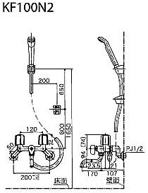 浴室用蛇口[壁][浴槽・洗い場兼用][一時止水付2ハンドルシャワー][240mmパイプ付][一般地]