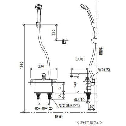 浴室用蛇口[台][デッキタイプ][サーモスタット付シャワー][撥水][スパウト300mm][可変ピッチ式][一般地]