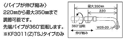 浴室用蛇口 KF3011Tシリーズ[台][浴槽・洗い場兼用][サーモデッキシャワー混合水栓][首長220～350mm][可変ピッチ式][一般地]