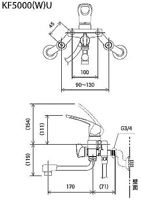浴室用蛇口[壁][浴槽・洗い場兼用][KF5000Uシリーズ][シングルレバー浴室用蛇口[壁]][寒冷地]