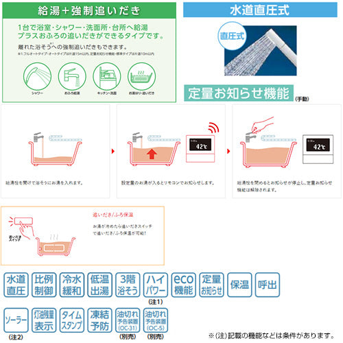 石油ふろ給湯器[本体+FF用給排気筒付属][給湯+強制追いだき][水道直圧式][屋内壁掛型][上方排気][強制給排気][左排気][4万キロ]