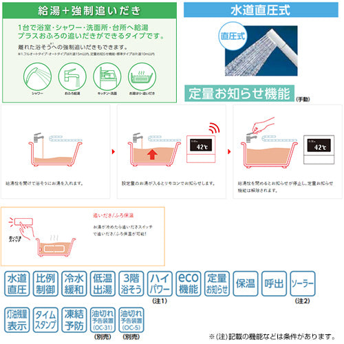 石油ふろ給湯器[浴室・台所リモコンセット][給湯+追いだき][手動][お知らせ][水道直圧式][屋外据置型][前面排気][3万キロ][シャンパンゴールド]