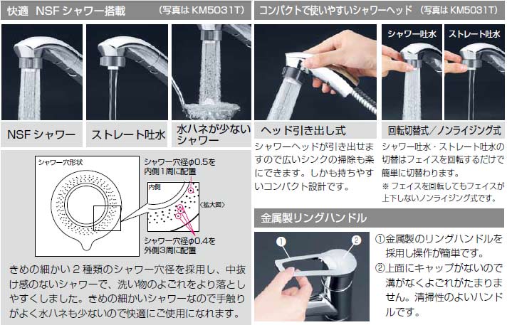 キッチン用蛇口[台][シングルレバー混合水栓][流し台用][NSFシャワー][ホース引出式][寒冷地]
