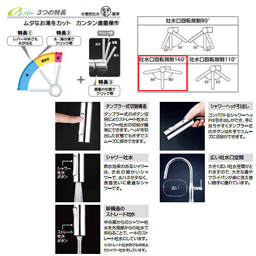 キッチン用蛇口 KM6061シリーズ[台][シングルレバー混合水栓][ホース引出式][グースネック][eレバー][吐水口回転規制160度][スパウト245mm][一般地]