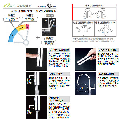 キッチン用蛇口 KM6061シリーズ[台][シングルレバー混合水栓][ホース引出式][グースネック][eレバー][吐水口回転規制110度80度][スパウト245mm][マットホワイト][一般地]
